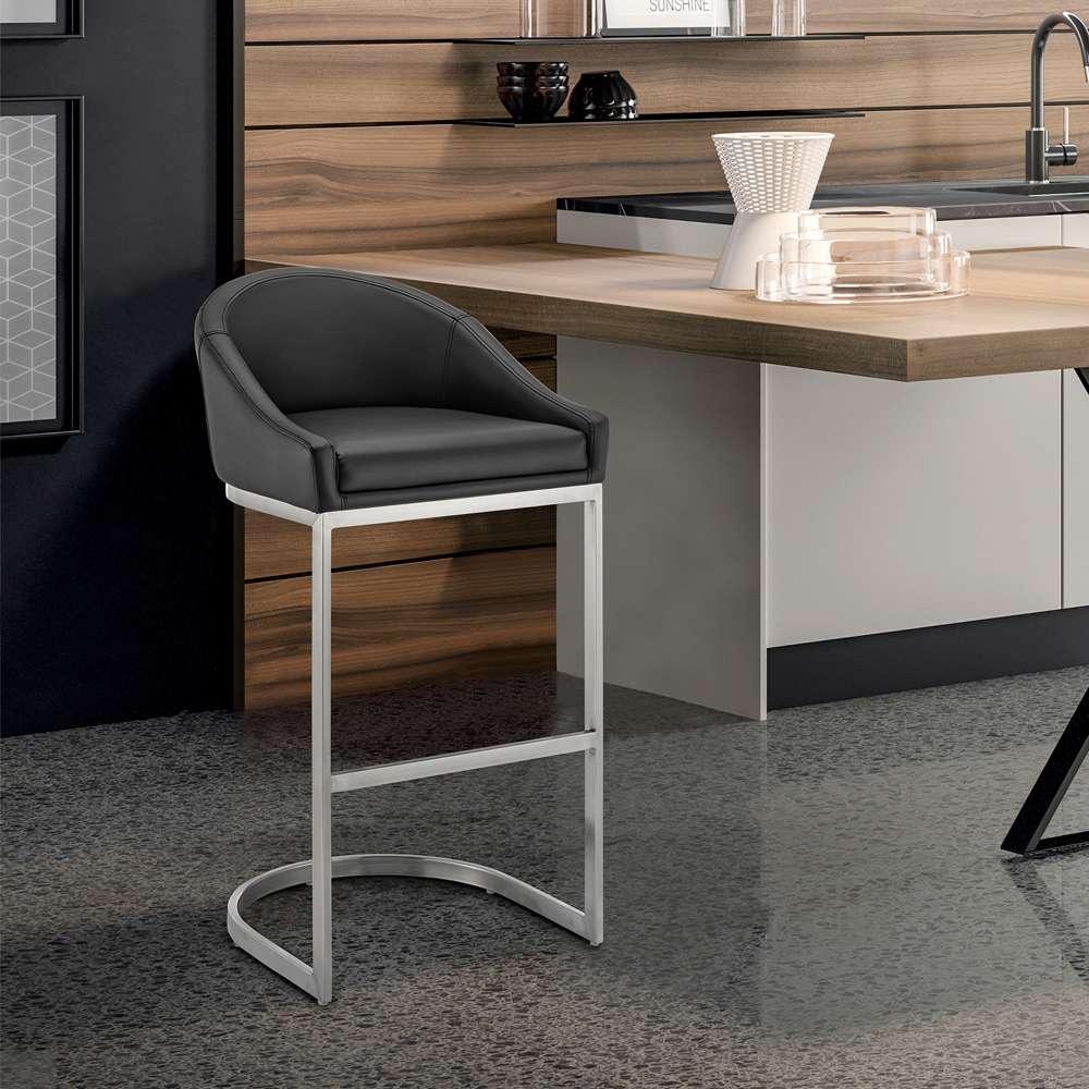 Armen Living - Atherik Counter Stool in Brushed Stainless Steel with Black Faux Leather - 840254335868 veiw 8