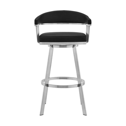 Armen Living - Bronson 25in Black Faux Leather and Brushed Stainless Steel Swivel Bar Stool - 721535762200 veiw 2
