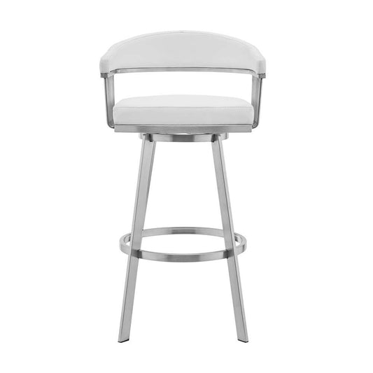 Armen Living - Bronson 29in White Faux Leather and Brushed Stainless Steel Swivel Bar Stool - 721535762255 veiw 2