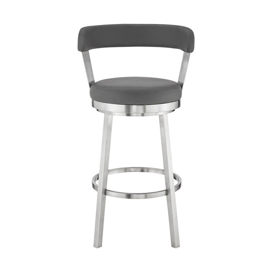 Armen Living - Bryant 26in Counter Height Swivel Bar Stool in Brushed Stainless Steel Finish and Gray Faux Leather - LCBYBABSGR26 veiw 2