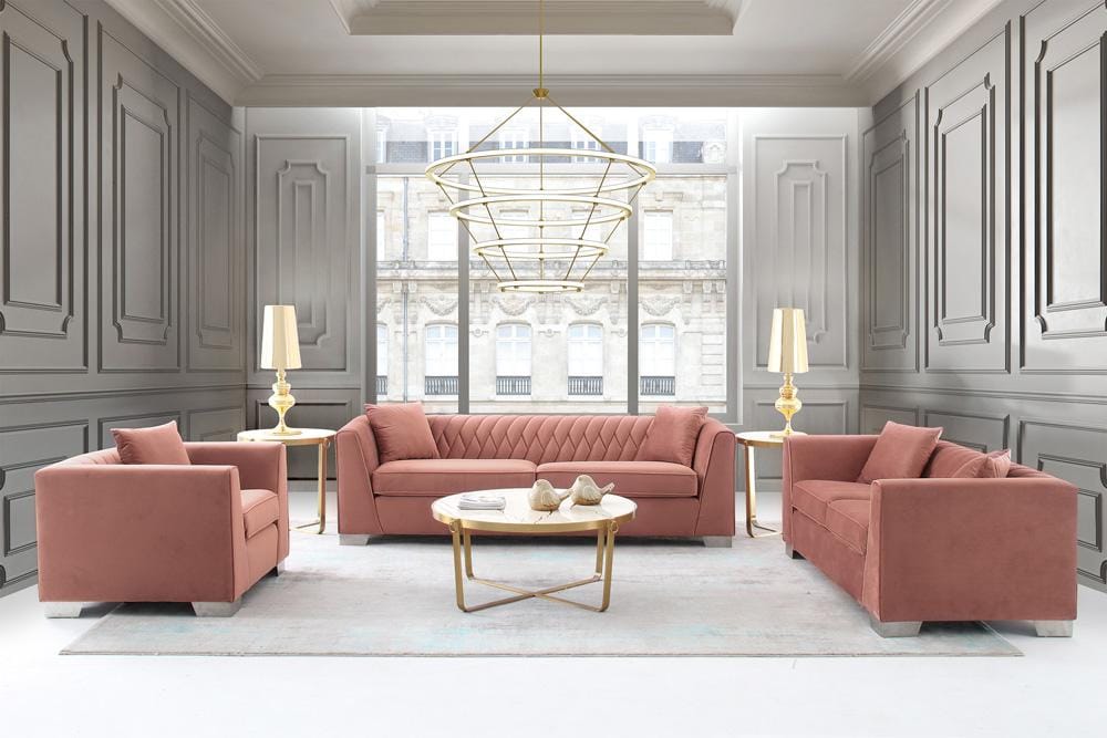 Armen Living - Cambridge Contemporary Sofa in Brushed Stainless Steel and Blush Velvet - LCCM3BLUSH veiw 5