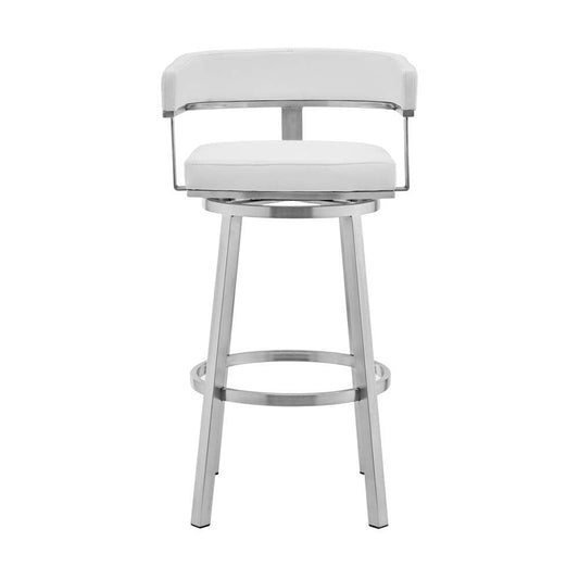 Armen Living - Cohen 26in White Faux Leather and Brushed Stainless Steel Swivel Bar Stool - 721535762187 veiw 2