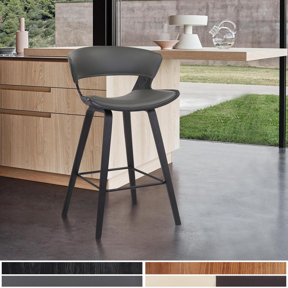 Armen Living - Jagger Modern 26in Black Wood and Grey Faux Leather Counter Height Barstool - LCJGBABLGR26 veiw 6