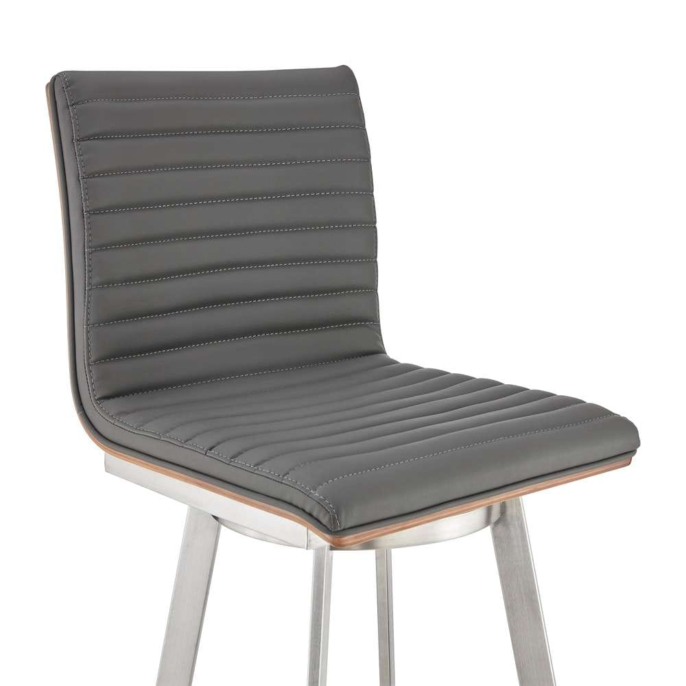 Armen Living - Jermaine 30in Bar Height Swivel Bar Stool in Brushed Stainless Steel Finish and Gray Faux Leather - 721535762057 veiw 6