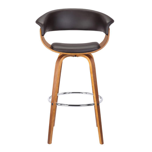 Armen Living - Julyssa 26in Counter Height Swivel Brown Faux Leather and Walnut Wood Bar Stool - LCJSBAWABR26 veiw 2