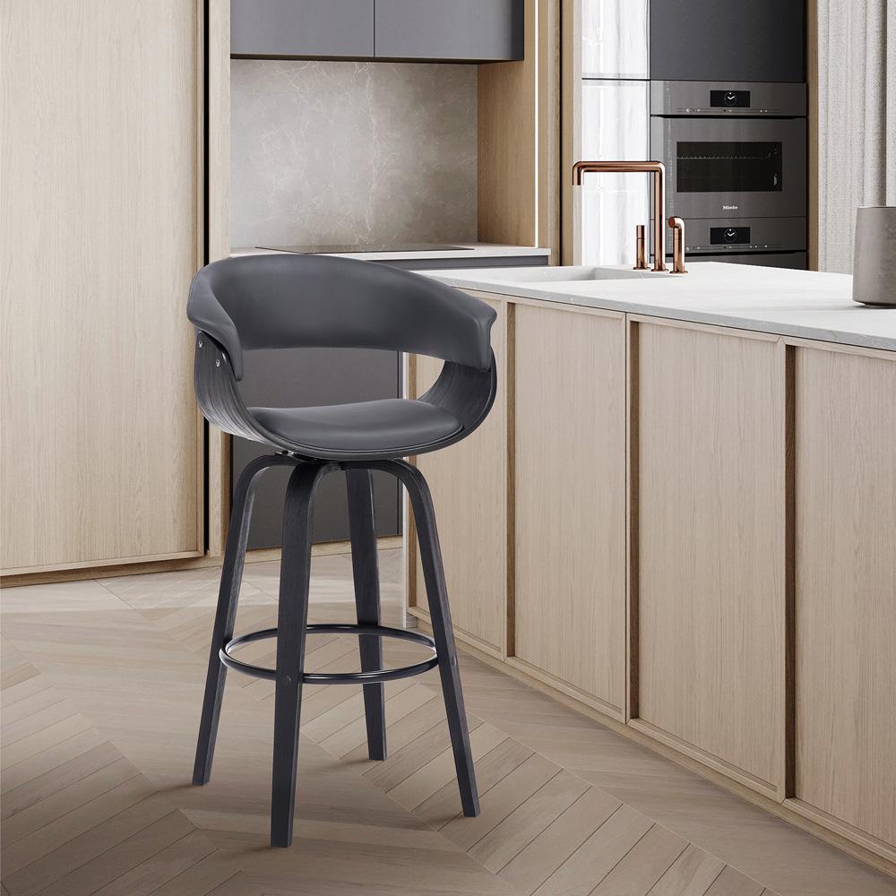Armen Living - Julyssa 26in Counter Height Swivel Grey Faux Leather and Black Wood Bar Stool - LCJSBAGRBL26 veiw 9