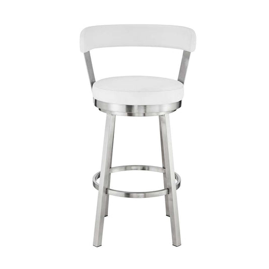 Armen Living - Kobe 26in Counter Height Swivel Bar Stool in Brushed Stainless Steel Finish and White Faux Leather - 721535761821 veiw 2