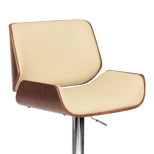 Armen Living - London Cream Faux Leather Adjustable Height Swivel Walnut Wood and Chrome Bar Stool - LCLOSWBACRWA veiw 2