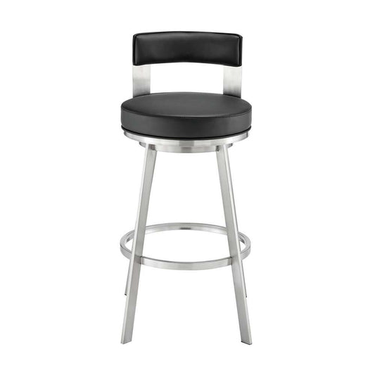 Armen Living - Lynof Swivel Counter Stool in Brushed Stainless Steel with Black Faux Leather - 840254335455 veiw 2