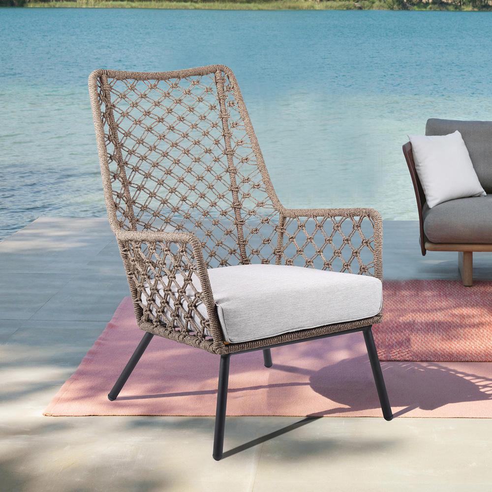 Armen Living - Marco Indoor Outdoor Steel Lounge Chair with Truffle Rope and Grey Cushion - LCMPCHTRU veiw 7