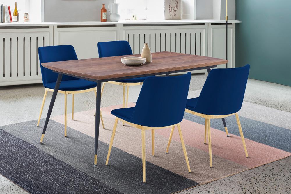 Armen Living - Messina Blue Velvet 5 Piece Rectangular Dining Set - SETMSDIBLU5E veiw 8