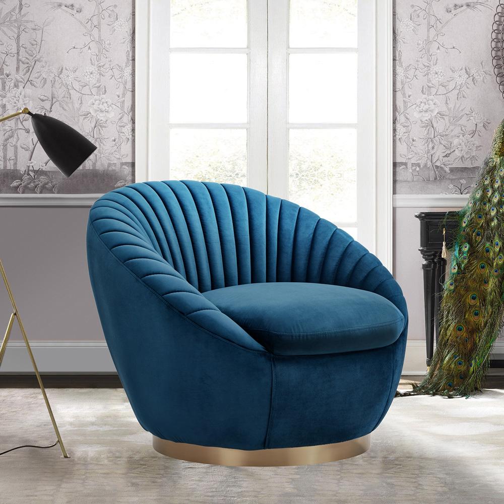 Armen Living - Mitzy Navy Velvet Swivel Accent Chair with Gold Base - LCMTCHNAVY veiw 7