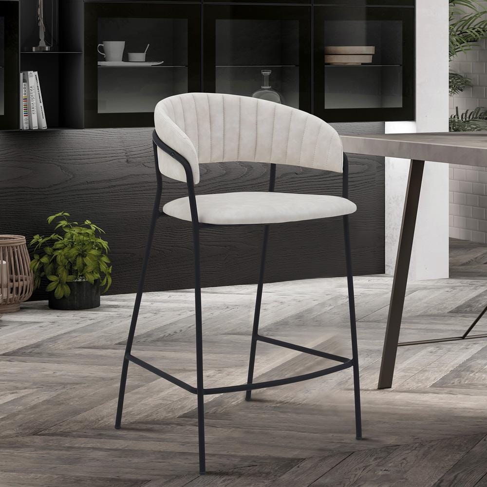 Armen Living - Nara 26in Cream Faux Leather and Metal Counter Height Bar Stool - LCNRBABLCRM26 veiw 8