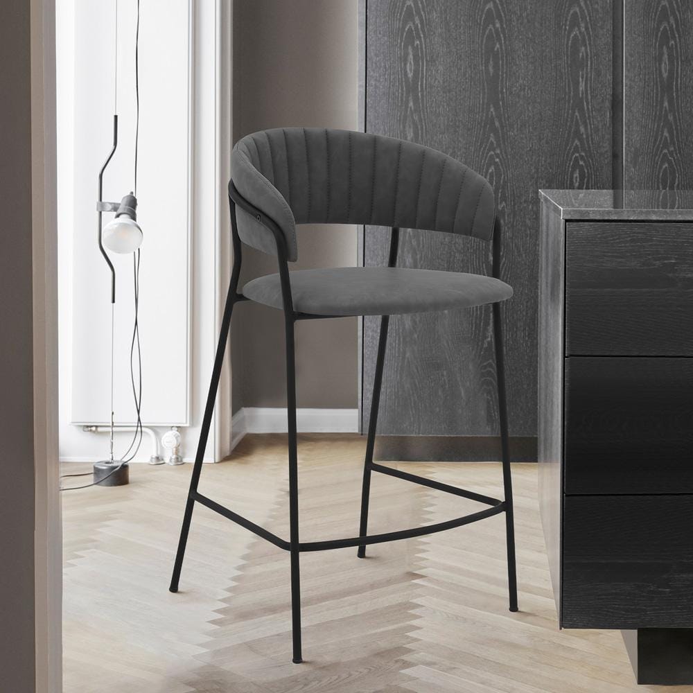 Armen Living - Nara 26in Gray Faux Leather and Metal Counter Height Barstool with Black frame - LCNRBABLGRY26 veiw 8