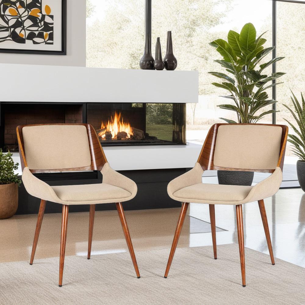 Armen Living - Panda Mid-Century Dining Chair in Walnut Finish and Brown Fabric - LCPNSIWABR veiw 8