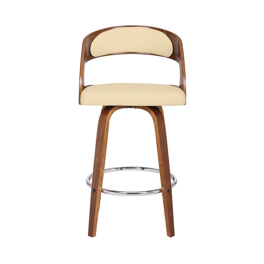 Armen Living - Shelly 26in Counter Height Swivel Cream Faux Leather and Walnut Wood Bar Stool - LCSHBACRWA26 veiw 2