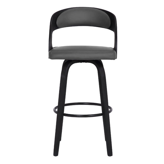 Armen Living - Shelly 30in Bar Height Swivel Grey Faux Leather and Black Wood Bar Stool - LCSHBAGRBL30 veiw 2