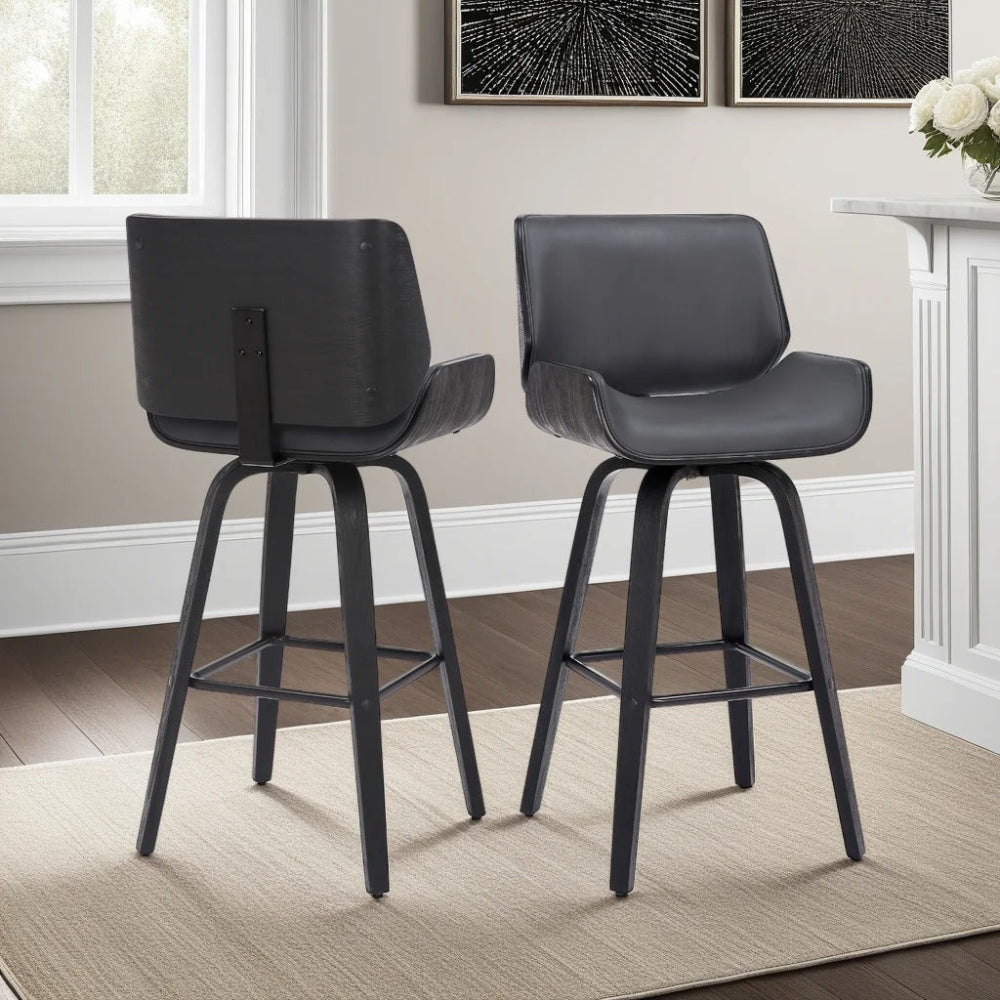 Armen Living - Tyler 26in Counter Height Swivel Grey Faux Leather and Black Wood Bar Stool - LCTYBAGRBL26 view 10