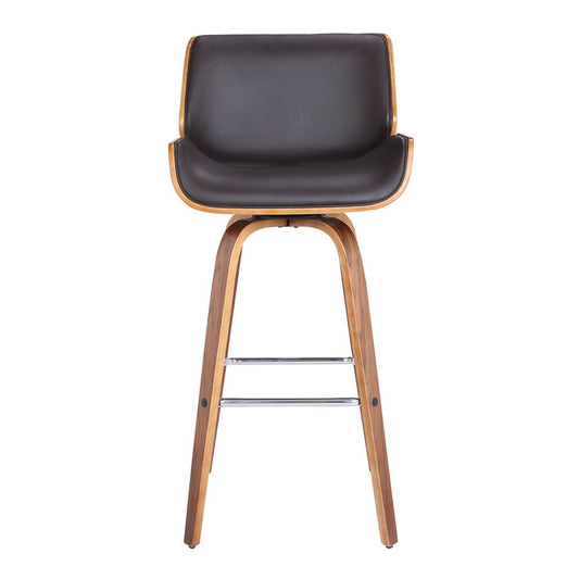 Armen Living - Tyler 30in Bar Height Swivel Brown Faux Leather and Walnut Wood Bar Stool - LCTYBABRWA30 veiw 2