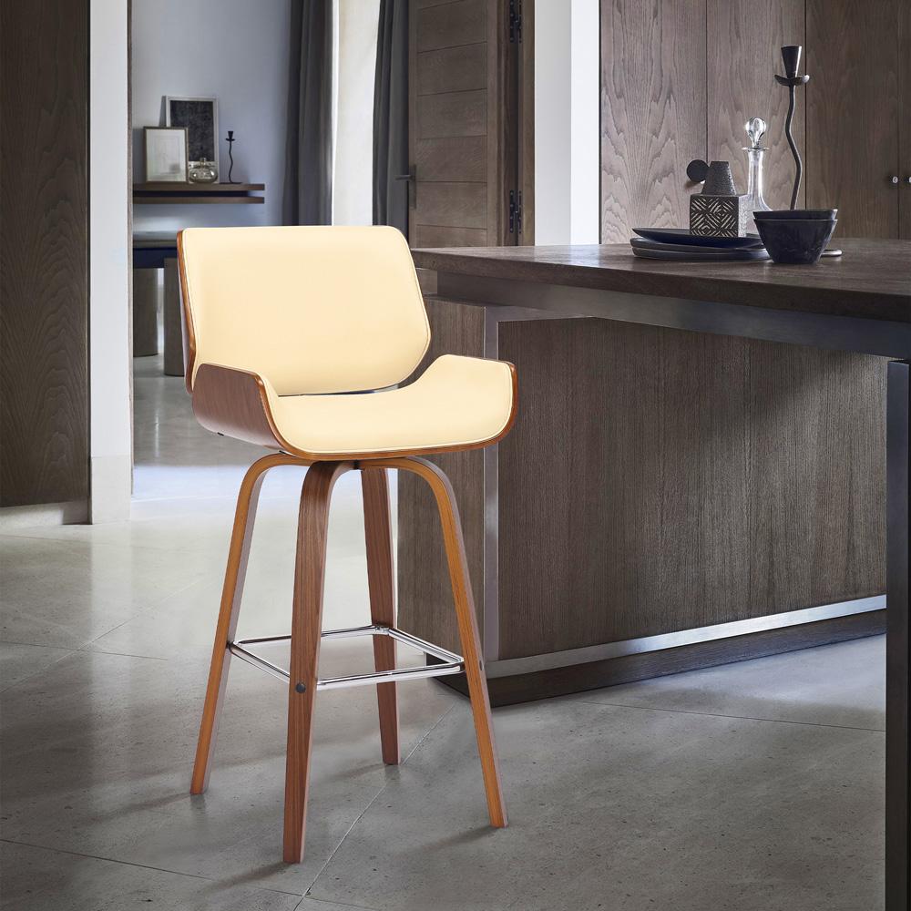 Armen Living - Tyler 30in Bar Height Swivel Cream Faux Leather and Walnut Wood Bar Stool - LCTYBACRWA30 veiw 9
