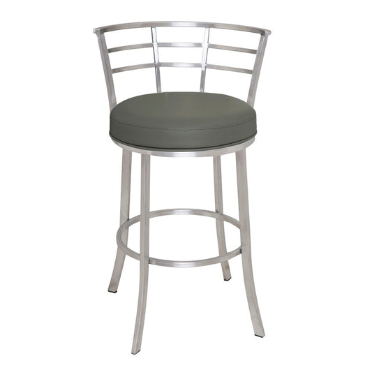 Armen Living - Viper 26in Counter Height Swivel Grey Faux Leather and Brushed Stainless Steel Bar Stool - LCVI26BAGR veiw 2