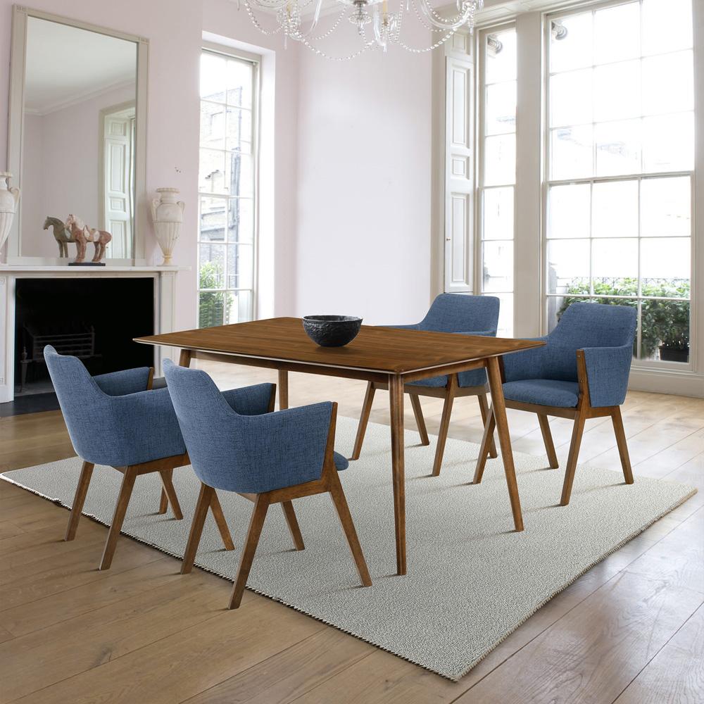 Armen Living - Westmont and Renzo Blue and Walnut 5 Piece Dining Set - SETWEDI5REWABLU veiw 10