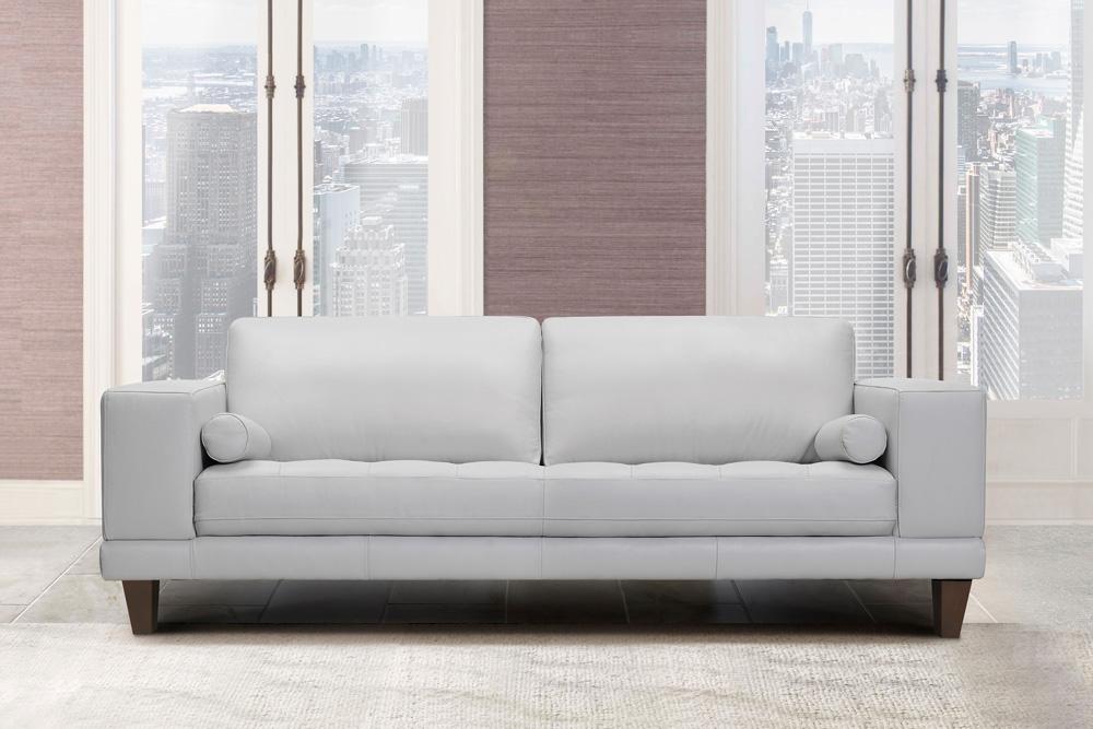 Armen Living - Wynne Contemporary Sofa in Genuine Dove Gray Leather with Brown Wood Legs - LCWY3DV veiw 8
