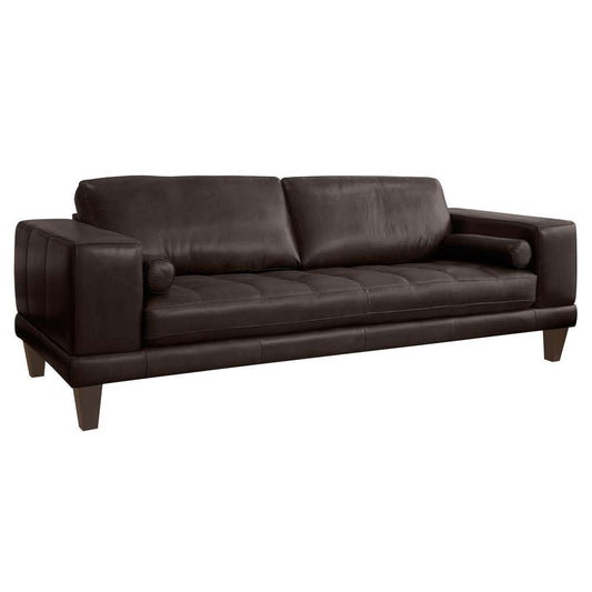 Armen Living - Wynne Contemporary Sofa in Genuine Espresso Leather with Brown Wood Legs - LCWY3BROWN veiw 2