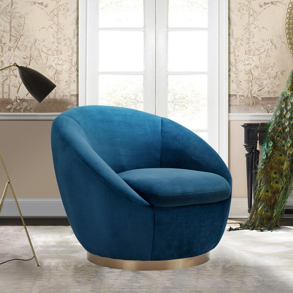 Armen Living - Yves Navy Velvet Swivel Accent Chair with Gold Base - LCYVCHNAVY veiw 7