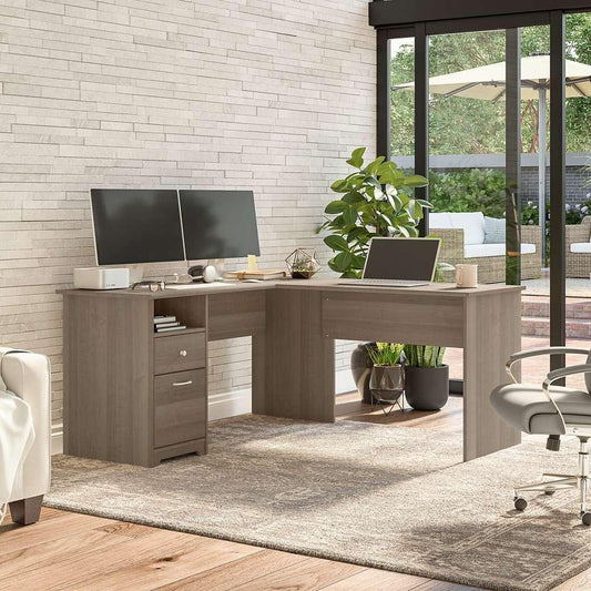 Bush Furniture - Cabot 60W Single Pedestal L Desk in Ash Gray - CAB044AG veiw 2