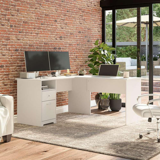 Bush Furniture - Cabot 60W Single Pedestal L Desk in White - CAB044WHN veiw 2
