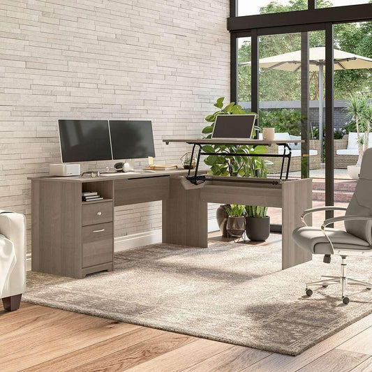 Bush Furniture - Cabot 72W Single Pedestal Desk w Sit to Stand Return in Ash Gray - CAB050AG veiw 2