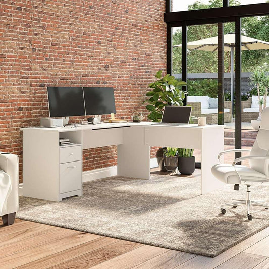 Bush Furniture - Cabot 72W Single Pedestal L Desk in White - CAB051WHN veiw 2