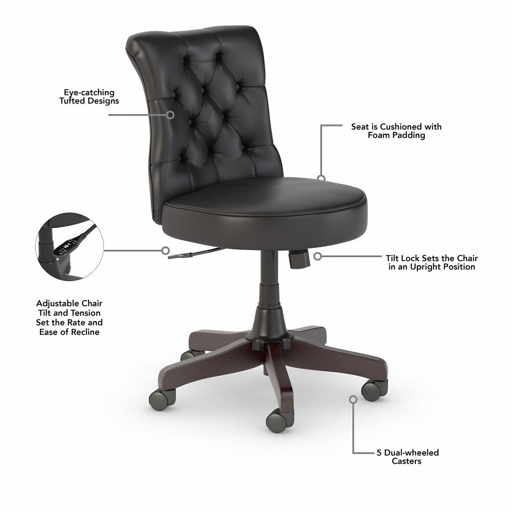 Bush Furniture - Key West Arden Lane Mid Back Occasional Tufted Chair in Black Leather - KWS019BL veiw 6