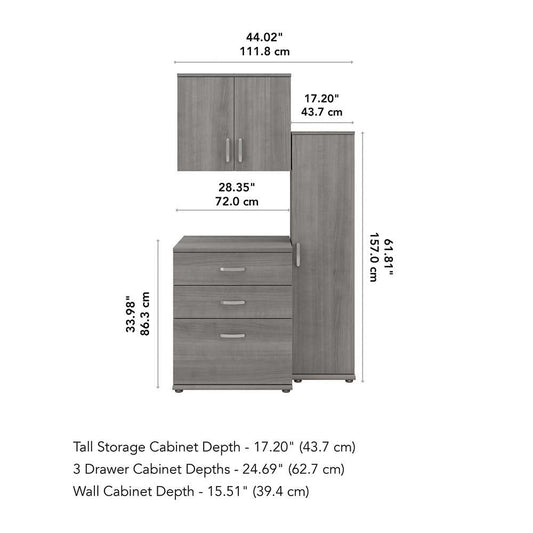 Bush Furniture - Universal 3 Piece Modular 44W Closet Storage Set with Floor and Wall Cabinets in Platinum Gray - CLS005PG veiw 2