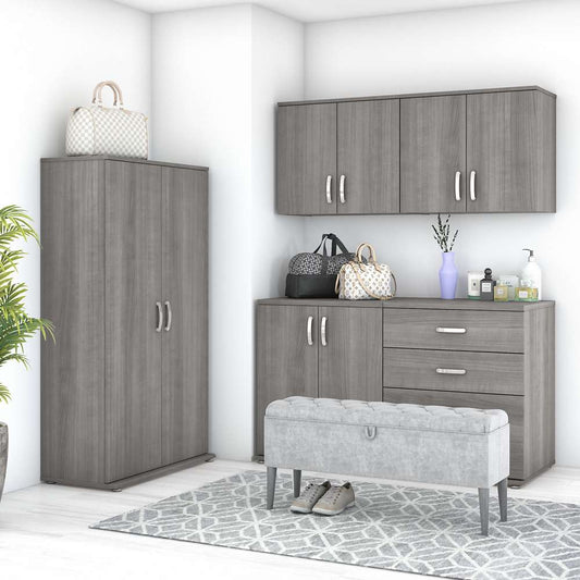 Bush Furniture - Universal 5 Piece Modular 92W Closet Storage Set with Floor and Wall Cabinets in Platinum Gray - CLS003PG veiw 2