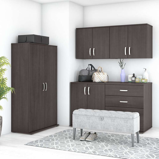 Bush Furniture - Universal 5 Piece Modular 92W Closet Storage Set with Floor and Wall Cabinets in Storm Gray - CLS003SG veiw 2