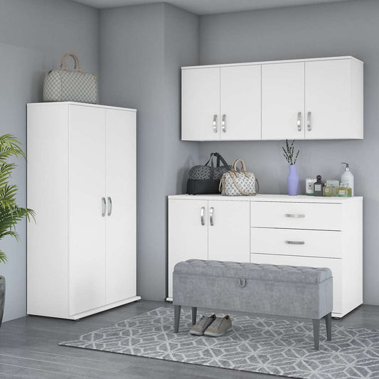 Bush Furniture - Universal 5 Piece Modular 92W Closet Storage Set with Floor and Wall Cabinets in White - CLS003WH veiw 2