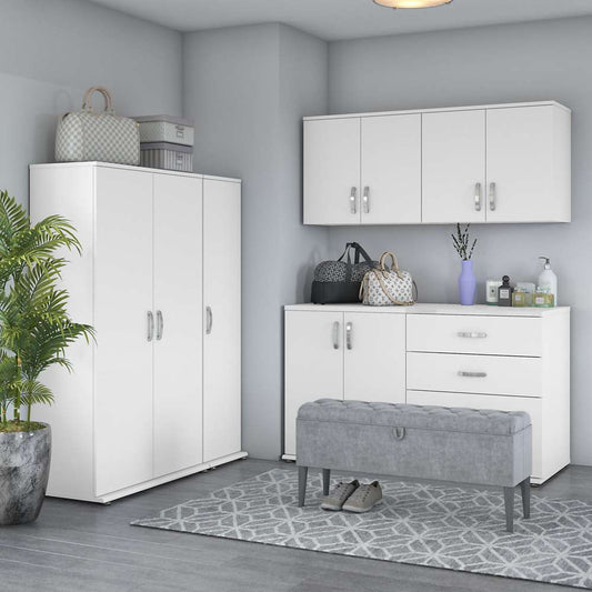 Bush Furniture - Universal 6 Piece Modular 108W Closet Storage Set with Floor and Wall Cabinets in White - CLS002WH veiw 2