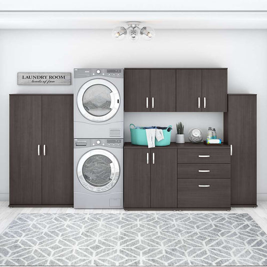 Bush Furniture - Universal 6 Piece Modular 108W 108W Laundry Room Storage Set with Floor and Wall Cabinets in Storm Gray - LNS002SG veiw 2