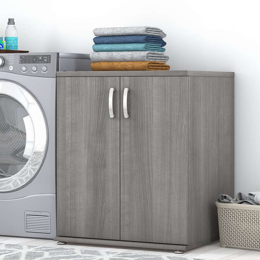 Bush Furniture - Universal Laundry Room Storage Cabinet with Doors and Shelves in Platinum Gray - LNS128PG-Z veiw 2