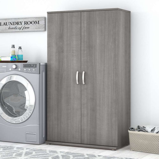 Bush Furniture - Universal Tall Linen Cabinet with Doors and Shelves in Platinum Gray - LNS136PG-Z veiw 2