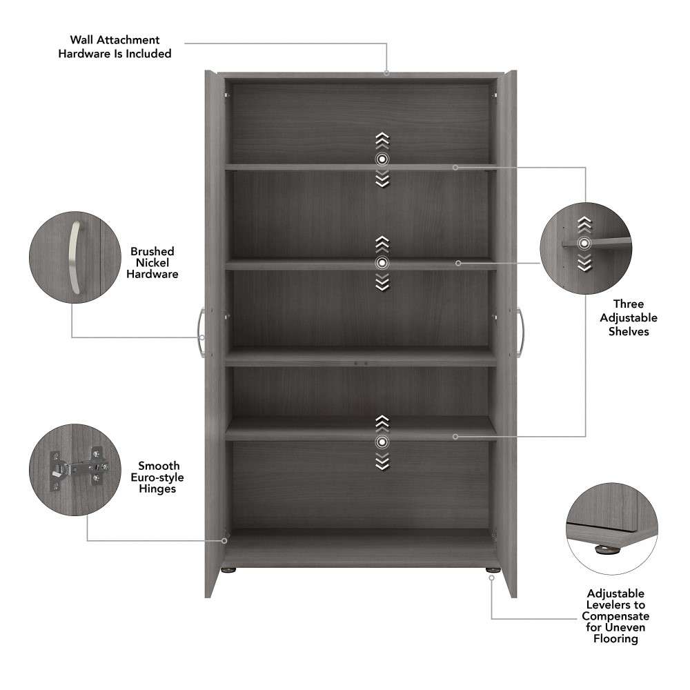 Bush Furniture - Universal Tall Storage Cabinet with Doors and Shelves in Platinum Gray - UNS136PGK veiw 6