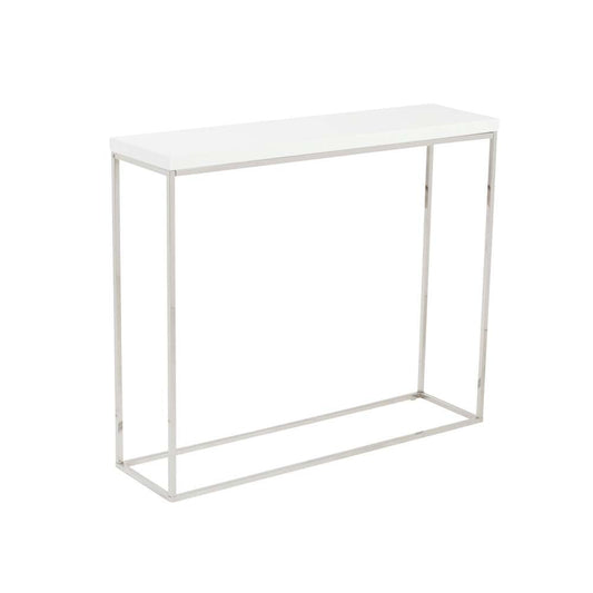Euro Style - Teresa Console Table in White Lacquer with Polished Stainless Steel Frame - 09803WHT veiw 2