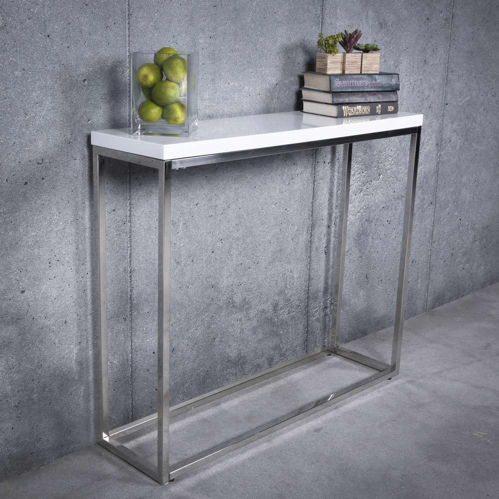 Euro Style - Teresa Console Table in White Lacquer with Polished Stainless Steel Frame - 09803WHT veiw 5