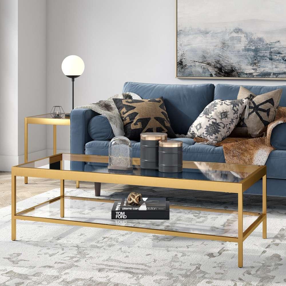 Hudson & Canal - Alexis 54in Wide Rectangular Coffee Table in Brass - CT0710 veiw 2