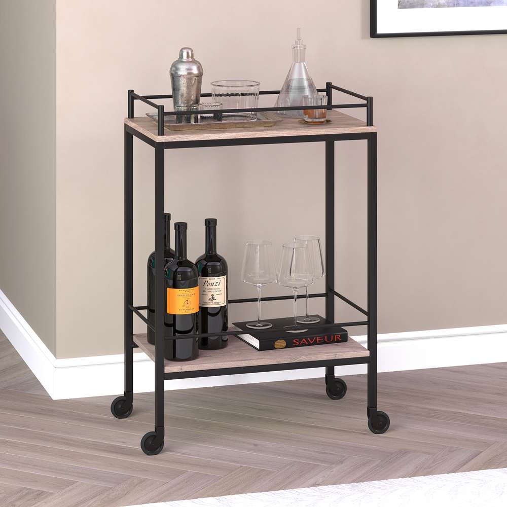 Hudson & Canal - Barnes 23.5in Wide Rectangular Bar Cart in Antiqued Gray Oak - BC1334 veiw 2
