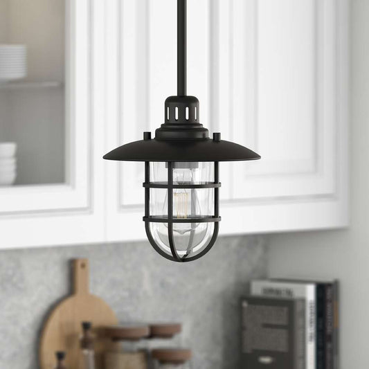 Hudson & Canal - Bay 8.25in Wide Lantern Pendant with Glass/Metal Shade in Blackened Bronze/Clear - PD1344 veiw 2