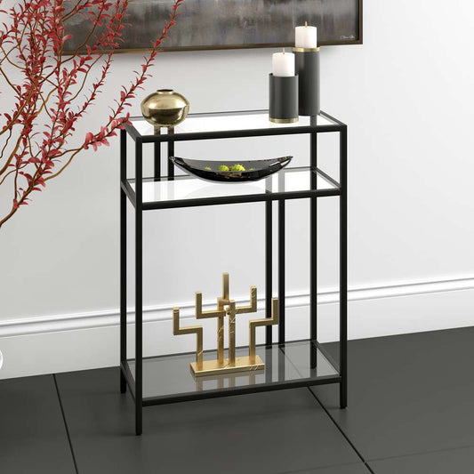 Hudson & Canal - Cortland 22in Wide Rectangular Console Table with Glass Shelves in Blackened Bronze - AT1176 veiw 2
