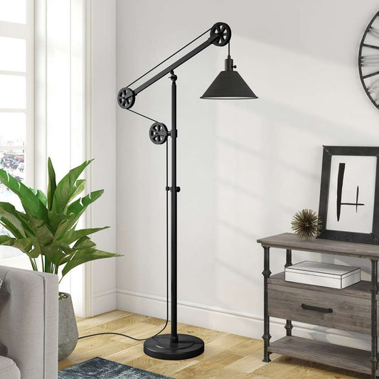 Hudson & Canal - Descartes Pulley System Floor Lamp with Metal Shade in Blackened Bronze/Blackened Bronze - FL0022 veiw 2